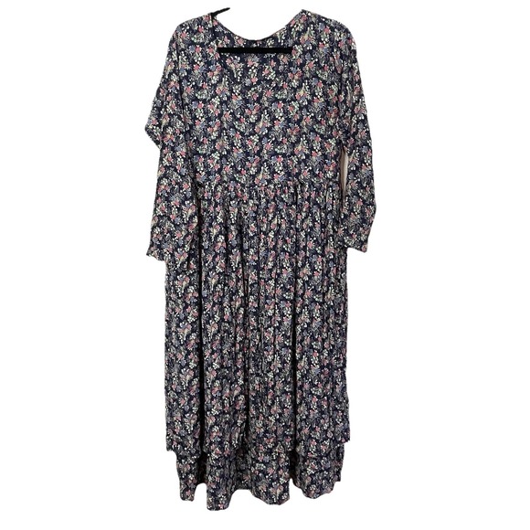 Vintage Dress To Kill Jane Mohr Floral Navy Floral Dress Cottagecore Grannycore - Picture 2 of 16